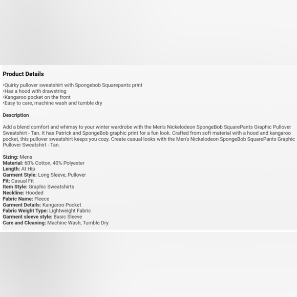 Men's Nickelodeon SpongeBob SquarePants Graphic Pullover Sweatshirt - Tan - Picture 4 of 4